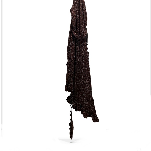 Maxi Dress by Derek Lam Asymmetrical Floral Ruffle Halter, Flowy Size 4 Black - Picture 6 of 12